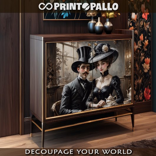 Belle epoque Paar in einem Café' de Paris Seidenpapier