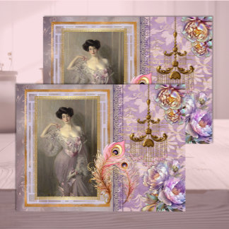Belle Époque Woman in Soft Lilac Pink Decoupage  Seidenpapier