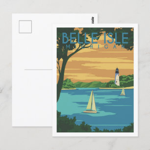 Belle Isle Michigan USA Reisetafel Illustration Postkarte