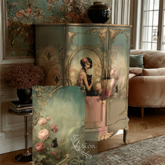 Belle Noir Gold Scroll Pink Rose Butterfly Seidenpapier