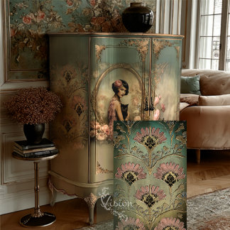 Belle Noir Pink Teal Art Deco Damask Floral Seidenpapier