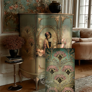 Belle Noir Rosa Türkis Art Deco Damast Floral Seidenpapier
