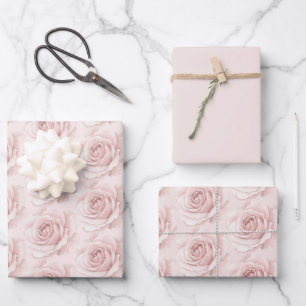Belle Rose Schöne rosa Blumen Hochzeit Geschenkpapier Set