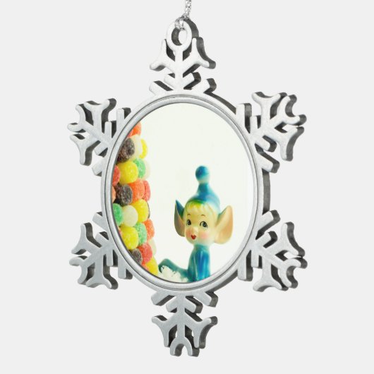 Belle the Pixie Elf Schneeflocken Zinn-Ornament (Rechts)