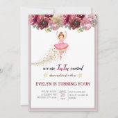 Bellerina Dancer | Rosa Blumenballett Geburtstag Einladung (Vorderseite)