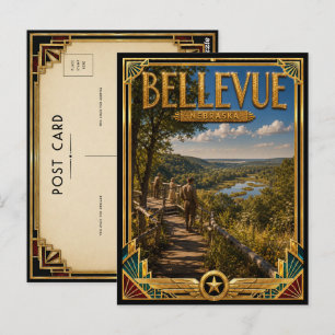 Bellevue Nebraska Vintage Art Deco Goldenes Zeital Postkarte