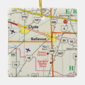Bellevue Ohio Road Map Keramikornament (Vorderseite)