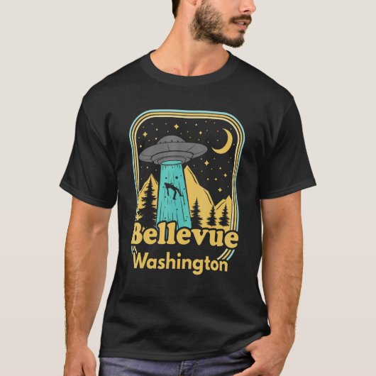 Bellevue Washington Ufo Alien 80er Retro Staat Pri T-Shirt (Vorderseite)