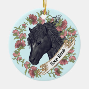 Bellflower Black Horse Schmuck Keramik Ornament