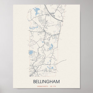 Bellingham Massachusetts Straßenkarte Poster