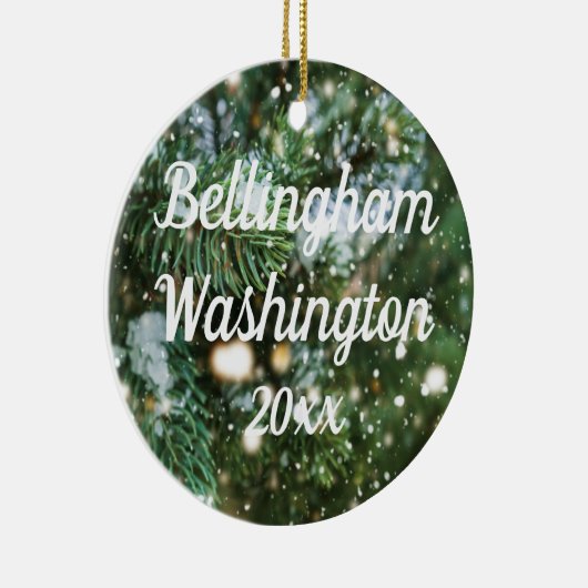 Bellingham Washington Snowy Pine Background Keramik Ornament (Rechts)