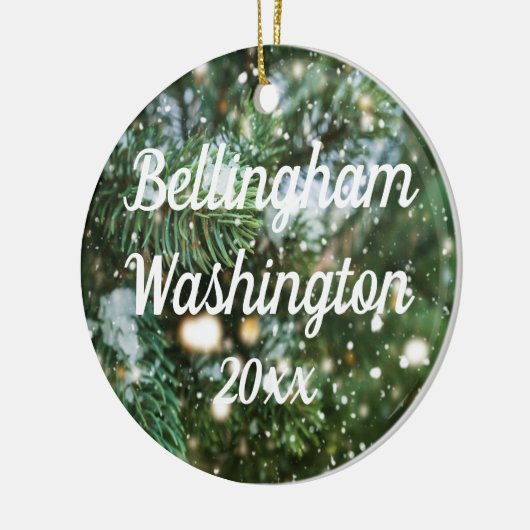 Bellingham Washington Snowy Pine Background Keramik Ornament (Links)