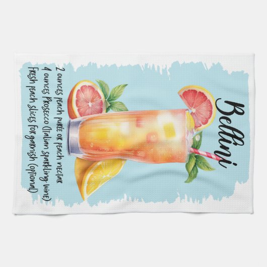 Bellini Cocktail Rezept Geschirrtuch (Horizontal)