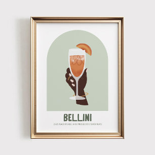 Bellini Cocktail Wandkunst, Retro Pfirsich Cocktai Poster
