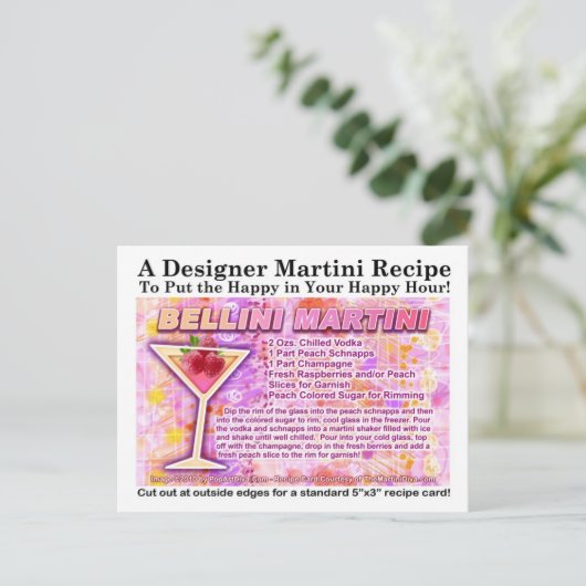 Bellini Martini Rezept Postkarte (Stehend Vorderseite)