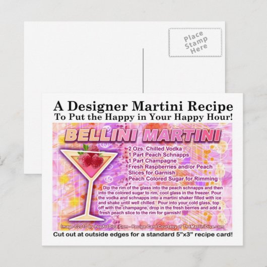 Bellini Martini Rezept Postkarte (Vorne/Hinten)