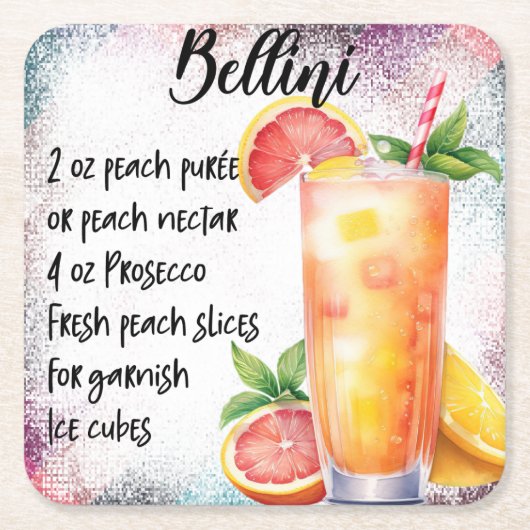 Bellini Rechteckiger Pappuntersetzer (Vorderseite)
