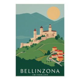 Bellinzona Retro Art Noveau Swiss Travel Poster