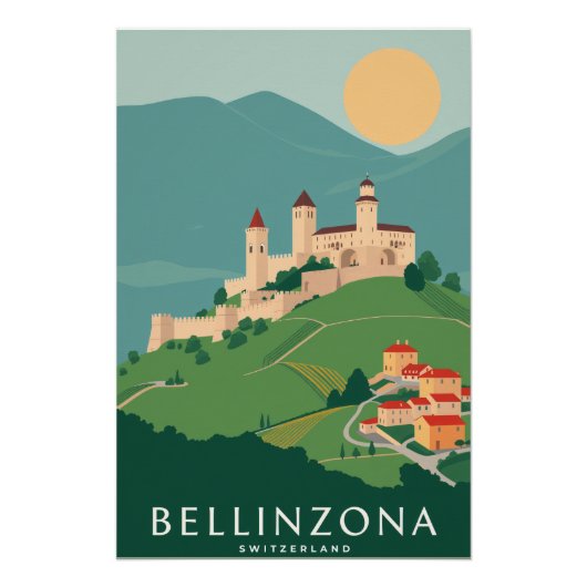 Bellinzona Retro Art Noveau Swiss Travel Poster (Vorderseite)