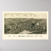 Bellows Falls, VT Panorama Karte - 1880