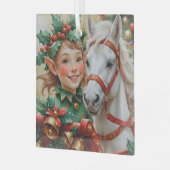 Bells Holly and Horse Christmas Elf Ornament Aus Glas (Vorderseite links)