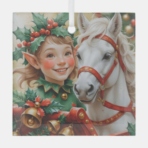 Bells Holly and Horse Christmas Elf Ornament Aus Glas