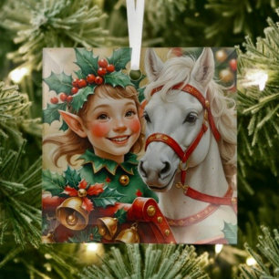 Bells Holly and Horse Christmas Elf Ornament Aus Glas