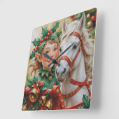 Bells Holly and Horse Christmas Elf Quadratische Wanduhr (Winkel)