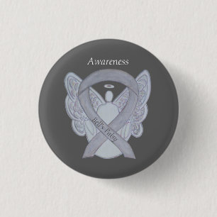 Bell's Palsy Silver Awareness Ribbon Angel Art But Button