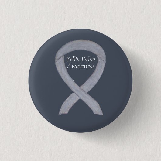 Bell's Palsy Silver Awareness Ribbon Custom Button (Vorderseite)