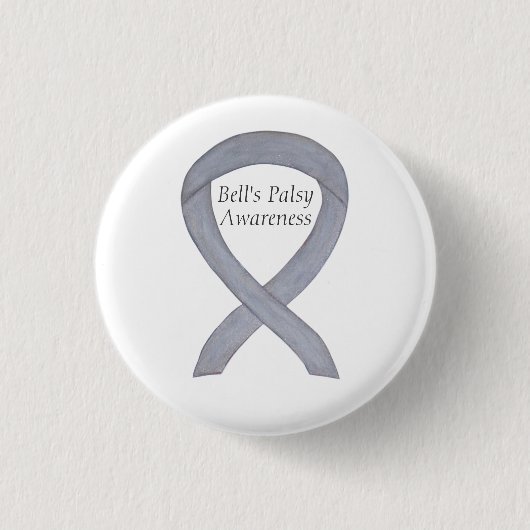 Bell's Palsy Silver Awareness Ribbon Custom Button (Vorderseite)