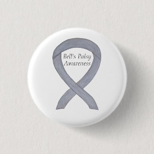 Bell's Palsy Silver Awareness Ribbon Custom Button