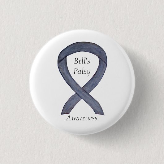 Bell's Palsy Silver Awareness Ribbon Custom Button (Vorderseite)