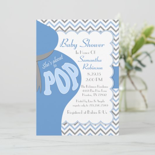 Belly Bump Sie ist im Begriff, POP Dusche Einladun Einladung (Stehend Vorderseite)