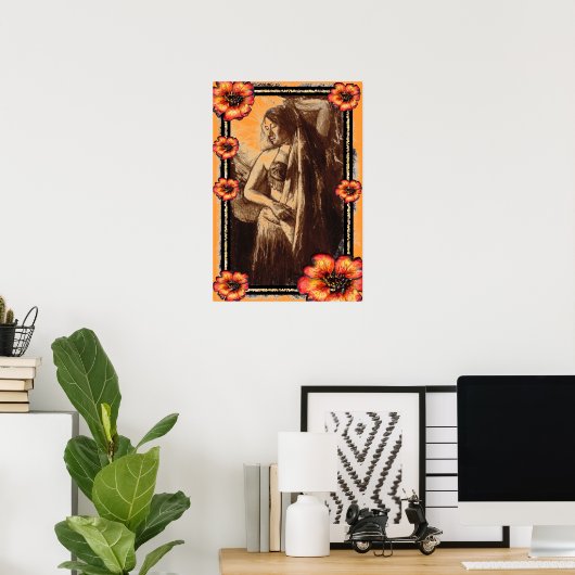 Belly Dancer bei Weibchen mit roten Blume Poster (Heimbüro)