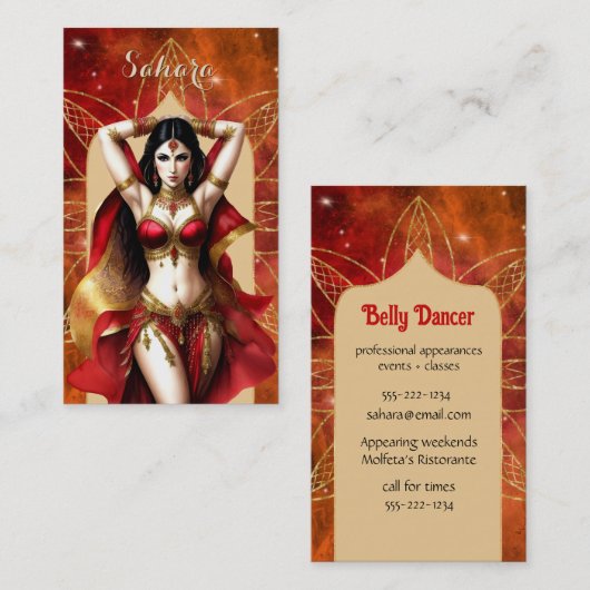Belly Dancer marokkanischer Red Gold Visitenkarte (Vorne/Hinten)