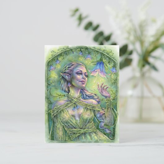 Bellz Postcard Fee Elf Green Forest Blume Fantasy Postkarte (Stehend Vorderseite)