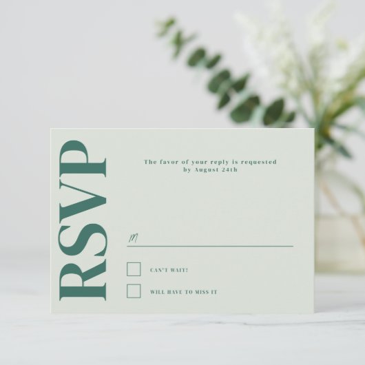 Belmont Typografy Wedding RSVP Karte (Stehend Vorderseite)