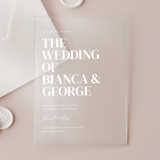 Belmont Vertical Typografy Wedding Acryleinladungen