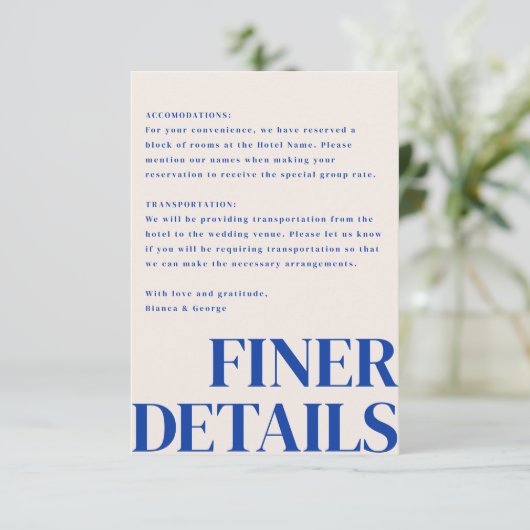 Belmont Vertical Wedding Begleitkarte (Stehend Vorderseite)