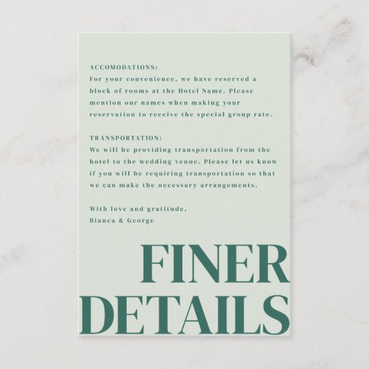 Belmont Vertical Wedding Begleitkarte (Vorderseite)