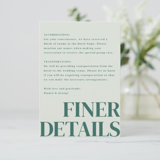 Belmont Vertical Wedding Begleitkarte (Stehend Vorderseite)