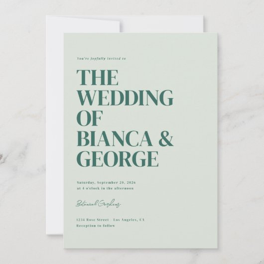 Belmont Vertical Wedding Einladung (Vorderseite)