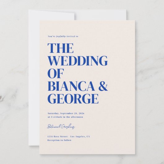 Belmont Vertical Wedding Einladung (Vorderseite)