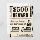 Belohnung für Jesse James Postkarte (Vorne/Hinten)