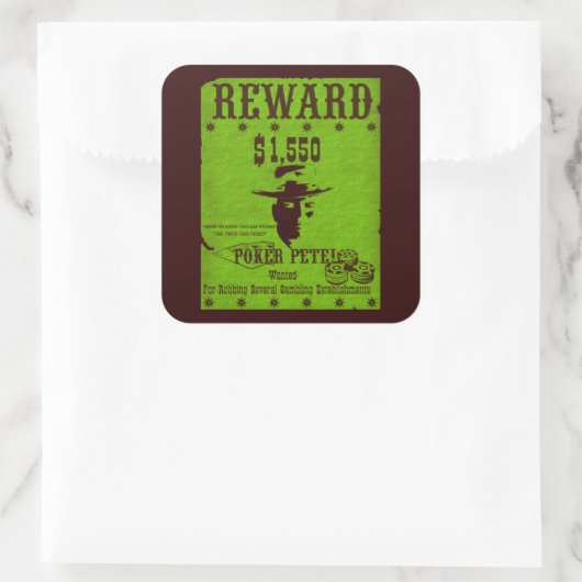 Belohnung Poker Pete Quadratischer Aufkleber (Tasche)