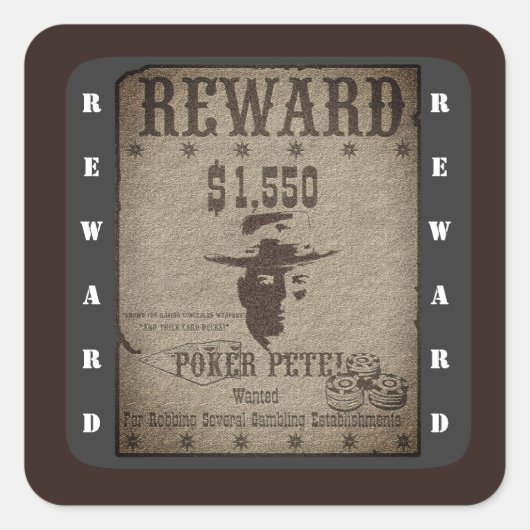 Belohnung Western Poster Quadratischer Aufkleber (Vorderseite)