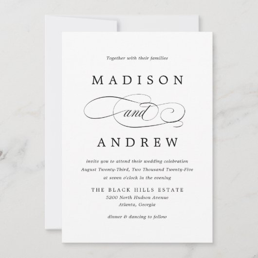 Beloved Black Calligrafy Wedding Einladung (Vorderseite)