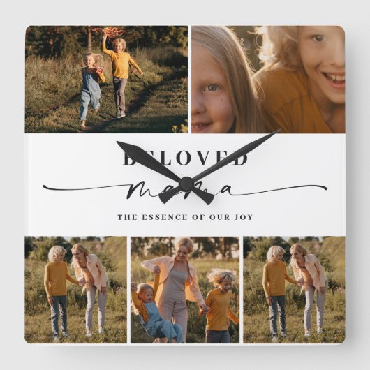 Beloved Mama Mama Happy Mother Day Foto Collage Quadratische Wanduhr (Vorderseite)