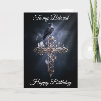 Beloved Personalized Gothic Cross Raven Birthday Karte